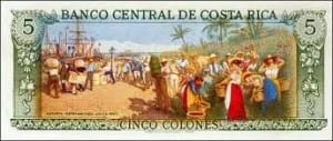 Old 5 colones note Costa Rica