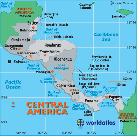 Central America map, by World Atlas