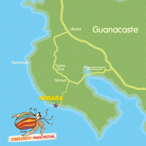 Caricaco Music Festival map of Nosara Guanacaste