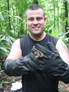 Gary handling an eyelash viper at Portasol