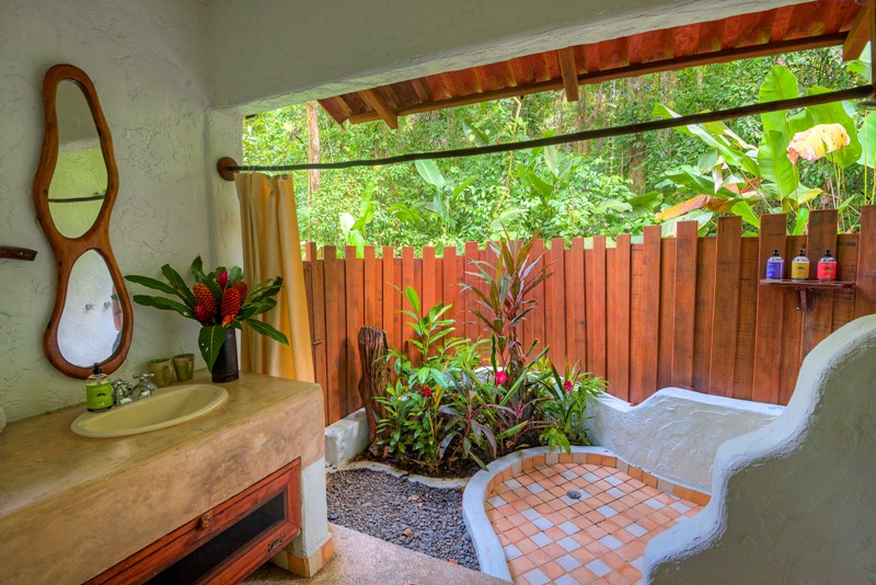 Open-air bathroom at Playa Nicuesa Rainforest Lodge in Costa Rica